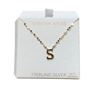 Tabitha Webb Sterling Silver Initial S Necklace Gold Tone 16+2 inch Adjustable
